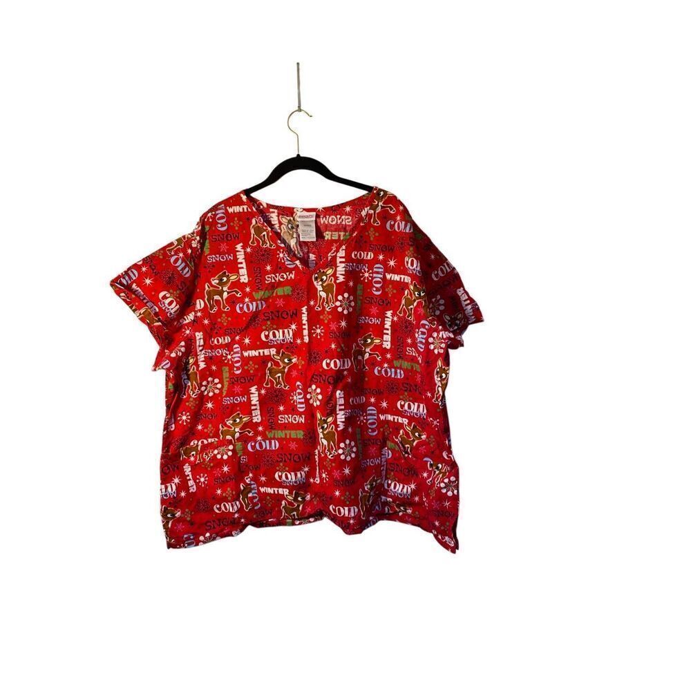 Women’s Rudolph, the red nose, reindeer, nursing short sleeve scrubs size 3X